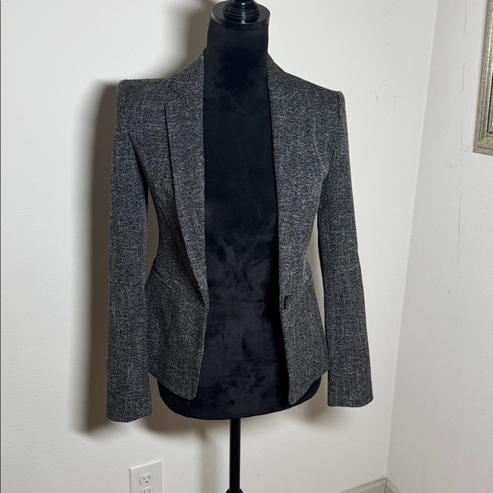 Express Heather black white single button front Women's Blazer‎ Sz 00 - Picture 2 of 7